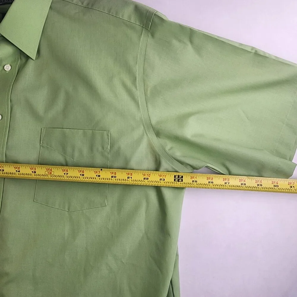 Mens Stafford Performance Lime Green Button Up dress shirt 17 1/2 XL S/S Fun - Picture 6 of 9